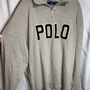 Vintage Polo Sport Pullover Men's XXL Gray Ralph Lauren 1/4 Zip Spellout USA